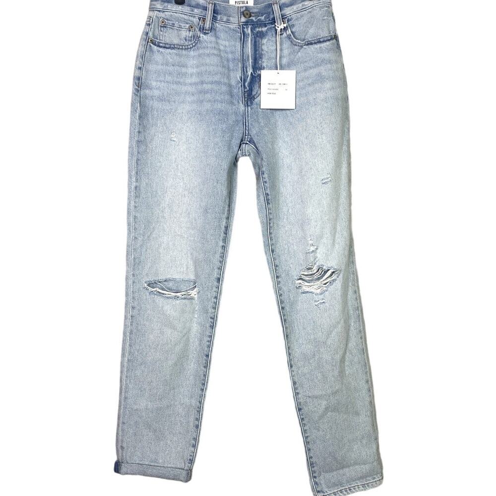NWT Pistola Presley Relaxed Straight Leg Distressed High Rise Jean 26 Light Blue - Picture 12 of 15